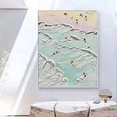 abordables Peintures paysages-Peinture à l&#039;huile sur toile de paysage marin peint à la main, peinture à l&#039;huile côtière, art mural fait à la main, peinture abstraite de paysage marin de plage sur toile, salon, immense peinture à