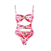 billiga One-piece-baddräkter-Dam Badkläder En bit Monokini Baddräkt Öppen rygg Magkontroll Hög midja Smal Semester Standkläder Blommig Leopard Axelbandslös Ärmlös Baddräkter