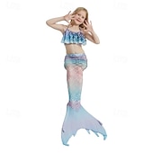 billiga Mermaid Baddräkt-Barn Flickor Badkläder för sjöjungfrun Baddräkt Helgdag Strand Vågar Semester Tropisk Baddräkter 4 år + Sommar Vit Gul