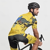 Недорогие Herretrøyer-Men's Cycling Jersey Gradient Letter &amp; Number Short Sleeve Bike Tee Tshirt Jersey with 3 Rear Pockets Mountain Bike MTB Quick Dry Anatomic Design Wicking Breathable Sports Yellow Blue Fuchsia