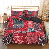 cheap Duvet Cover Sets-Duvet Cover Set Boho Paisely Art Red Black Pattern Duvet Cover Set Soft 3-Piece Luxury Polyester Bedding Set Home Decor Gift