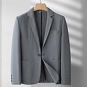 billiga Herrars klassiska kavajer-Herr Linne blazer Kavaj Företag Cocktailfest Bröllopsfest Mode Ledigt Vår Höst Ramie Ensfärgat Ficka Knappar Bekväm Enkelknäppt Blazer Svart Vinröd Marinblå Armégrön