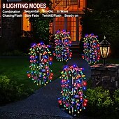tanie Światła gruntowe-1/2szt. lampki solarne naziemne w kształcie petard – zewnętrzne, wodoodporne lampy ogrodowe, 200/400 diod LED, fajerwerki w kształcie wróżek do dekoracji willi, podwórka, trawnika i chodnika