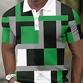 preiswerte Geometrisches Poloshirt für Herren-Herren Geometrisch Waffel-Poloshirts Kurzarm Polo-Shirts Hemden mit Kragen Business-Casual Athleisure Büro-Outfit Alltagskleidung Knöpfe 3D-Druck Sommer Rote Blau Himmelblau