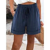 Dames Katoenen linnen shorts Katoenen linnen broek Chinese Korte broek Basic Korte Hoge taille Effen Zak Elastische tailleband Comfortabel Zacht Micro-elastisch Buiten Straat blauw Zwart Blozend Roze