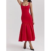 cheap Dresses-Retro Vintage 1950s 1960s Midi Dress Bodycorn Solid Color Women&#039;s Masquerade Wedding Vacation Tea Party Adults&#039; Dress
