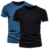 baratos Camisetas de Algodão e Linho-Homens Camiseta T-shirt Camiseta de bambu Manga Curta Gola Redonda Verão Tecido Moda Designer Básico Estilo Clássico Férias Rua Para Noite Preto+ Cáqui Branco+Verde Exército Azul+Caqui Top Tee para