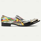 billige Elementære Pensko-Herre Premium Kuskin Løpere med Gullspiss Livlig Kunstnerisk Print og Metallisk Gull Løvehode Detalj–Moderne Slip-On Sko Spesielle Anledninger og Uttrykksmotet