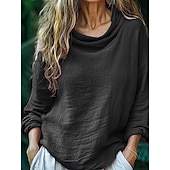 levne Boho topy-Dámské Košile Halenka Bavlněné lněné košile Pevná barva Základní Na běžné nošení Dlouhý rukáv Tričkový Nabíraný krk Běžné topy Denní Černá Světlá růžová Vodní modrá Světle šedá Růžová Léto