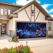 baratos Capas para portas de garagem-Decorações de Porta Blacklight Capa de Porta de Garagem Brilha no Escuro Cogumelo Psicodélico Nebuloso Faixa Grande Decorativa para Festa ao Ar Livre Porta de Garagem Decorações de Parede da Casa