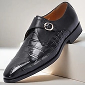 preiswerte Klassische Anzugschuhe-Monkstrap-Schuhe aus hochwertigem braunem Krokodilleder mit Schnallendetail für Herren, formelle Abendschuhe für Hochzeiten, Business und besondere Anlässe