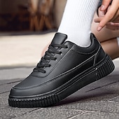 economico Casuale-sneakers da uomo in similpelle nera con suola ammortizzata, comodo design con lacci per un uso casual e quotidiano