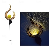 abordables Lumières de décoration du Ramadan-lampes solaires de jardin extérieur – soleil &amp;Lampes solaires à LED en forme de flamme de lune, lampes de pelouse de paysage en fer rétro pour la décoration des allées, des cours et des patios