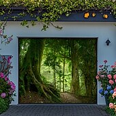 お買い得  ガレージドアカバー-風景 森 ドア装飾 ガレージドアカバー アウトドアバナー 大きなバックドロップ ホリデー アウトドア ガレージドア ホームウォールデコレーション