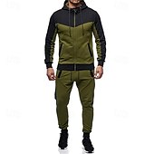 cheap Men&#039;s Tracksuit &amp; Hoodie-Men&#039;s Workout Set Tracksuit Full Zip Hoodie Hoodie &amp; Pants Outfit Set Hoodie Hooded Outdoor Daily Sports Pocket Drawstring 2 Piece Color Block Black White Red Polyester Activewear Classic Casual