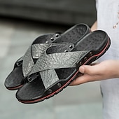 preiswerte Lässige Sandalen-Schwarze Herrensandalen mit Kreuzriemen, Krokoprägung und bequemer Gummisohle – lässiges Outdoor-Schuhwerk für Sommer, Strand und Alltag