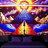 abordables Tapices de luz negra-Tapiz de luz negra brilla en la oscuridad fiesta brillante reactivo UV paisaje montañés borroso tapiz colgante arte mural para sala de estar dormitorio