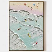 abordables Peintures paysages-Peinture à l&#039;huile sur toile de paysage marin peint à la main, peinture à l&#039;huile côtière, art mural fait à la main, peinture abstraite de paysage marin de plage sur toile, salon, immense peinture à