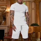 tanie męski dres i bluza z kapturem-Męskie Zestaw treningowy Dres Koszulka i spodenki Zestaw Zestaw strojów Półgolf Na zewnątrz Codzienny Sport Kieszeń Ściągana na sznurek 2-częściowa Równina Czarny Biały Żółty Poliester Odzież sportowa