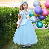 cheap Fairytale Theme Dresses-Kids Girls&#039; Dress Color Block Sleeveless Performance Outdoor Mesh Adorable Costume Polyester Midi Casual Dress A Line Dress Tulle Dress Summer Spring 4 years+ Sky Blue