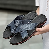 preiswerte Lässige Sandalen-Schwarze Herrensandalen mit Kreuzriemen, Krokoprägung und bequemer Gummisohle – lässiges Outdoor-Schuhwerk für Sommer, Strand und Alltag