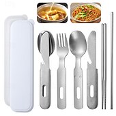 economico Cucina da campeggio-set di posate vintage in acciaio inox - set di utensili portatili per esterni con borsa per il trasporto - perfetto per picnic, campeggio e viaggi