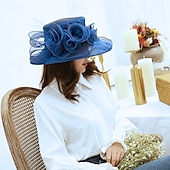 levne Party klobouky-organza church fascinator svatební čajový dýchánek derby klobouky pro ženy květina široká krempa sluneční klobouk