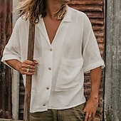 economico Strada-Per uomo Camicia Camicia di lino Camicia casual Camicia con Bottoni Camicia di cotone Semplice Vacanza Streetwear Bianco Manica Corta Collo ripiegato Estate Abbigliamento Bottonato