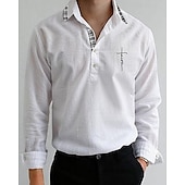 economico Camicie Popover da Uomo-Per uomo Camicia Camicia popover Camicia estiva Maglietta informale Camicia da spiaggia Bianco Rosa Manica lunga A quadri Croce Bavero Da mare Hawaiano Collage Abbigliamento Di tendenza Informale
