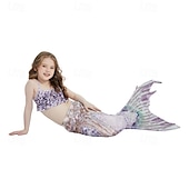 billiga Mermaid Baddräkt-Barn Flickor Badkläder för sjöjungfrun Baddräkt Helgdag Strand Vågar Semester Tropisk Baddräkter 4 år + Sommar Gul Rodnande Rosa