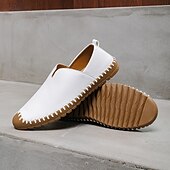 cheap Men&#039;s Slip-ons &amp; Loafers-Men&#039;s Casual Slip-On Sneakers – White Faux Leather with Contrast Stitched Design, Comfortable Everyday Shoes for Leisure and Outdoor Activities