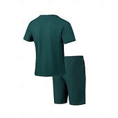 billiga Set med herr-T-shirts-Herr T-shirtkostymer 2 delar outfits T-shirt och shorts Kortärmad Rund halsringning Sommar Färgblock Mode Ledigt Snörning 2 st Semester Dagliga kläder Utekväll Svart Vit Vin Topp t-shirt för män