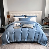 economico Set copripiumino-Set di Biancheria da Letto in Cotone Egiziano Bianco Solido Luxury Soft Brushed con Bordo Scolpito Completo Copripiumino Copripiumino per Regine e King Size con Federe