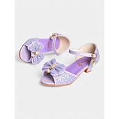 economico Ragazza dei fiori-sandali da bambina con fiocco glitterato viola e accenti di perle, cinturino regolabile, perfetti per matrimoni, compleanni e occasioni speciali