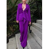economico Tailleur pantalone della mamma-Completo madre della sposa a due pezzi elegante minimalista colletto camicia lunghezza al pavimento in tessuto elasticizzato manica lunga con volant colore solido 2025