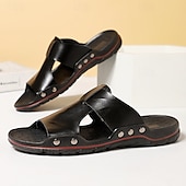 abordables Sandales habillées-sandales décontractées à enfiler en cuir jaune pour hommes avec détails cloutés, chaussures d&#039;extérieur confortables pour l&#039;été