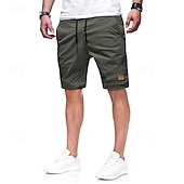 baratos Clássico-Homens Bermuda Cargo Calção Shorts de verão Com Cordão Cintura elástica Bolso multi Tecido Conforto Vestível Comprimento do joelho Ao ar livre Esporte Diário Moda Casual Preto Verde Claro