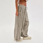 ieftine Pantaloni din bumbac simplu-pantaloni din bumbac și pânză pentru femei, îmbrăcăminte stradală la modă, confort, lungime, talie înaltă, șnur simplu, talie elastică, șnur confortabil în aer liber, ținută confortabilă de zi cu zi