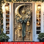 tanie Wakacyjne tkaniny-Ramadan Mubarak Dekoracje Drzwi Osłony Drzwi Eid Księżyc Dekoracja Tkaniny Drzwi Zasłona Dekoracja Tło Wnętrze/Zewnętrze Baner Drzwi Przednich Z Domu Wiejskiego