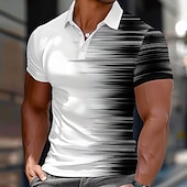 abordables Polo géométrique pour homme-Homme Géométrique Ligne Polo Manche Courte Polos Chemises à Col Occasionnel École Extérieur Tenue quotidienne Vêtements de maison Impression 3D Été Noir
