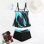 billiga One Pieces &amp; Tankinis-Dam Tankini Tvådelad baddräkt Brottarrygg Badkläder Badkläder Gul Blå Andningsfunktion Snabb tork Lättvikt Ärmlös - Simmning Surfing Strand Sommar Vår