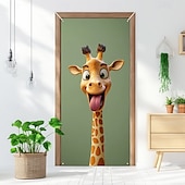 tanie Okładki drzwi-Zabawne Zwierzęta Dekoracje Drzwi Pokrycia Drzwi Giraffe Gobelin Zasłona Drzwi Dekoracja Tło Wewnątrz/Zewnątrz Baner Drzwi dla Domku Wiejskiego