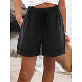  Dames Katoenen linnen shorts Katoenen linnen broek Chinese Korte broek Basic Korte Hoge taille Effen Zak Elastische tailleband Comfortabel Zacht Micro-elastisch Buiten Straat blauw Zwart Blozend Roze