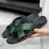 preiswerte Lässige Sandalen-Schwarze Herrensandalen mit Kreuzriemen, Krokoprägung und bequemer Gummisohle – lässiges Outdoor-Schuhwerk für Sommer, Strand und Alltag