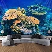 economico Arazzo della Spiaggia Oceanica-Tappeto appeso in stile paesaggistico con pesci dell'oceano Arte da parete Grande Tappeto Murale Decorazione Sfondo Fotografico Coperta Tenda per decorazione della camera da letto soggiorno
