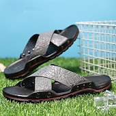 preiswerte Lässige Sandalen-Schwarze Herrensandalen mit Kreuzriemen, Krokoprägung und bequemer Gummisohle – lässiges Outdoor-Schuhwerk für Sommer, Strand und Alltag