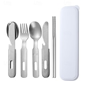 economico Cucina da campeggio-set di posate vintage in acciaio inox - set di utensili portatili per esterni con borsa per il trasporto - perfetto per picnic, campeggio e viaggi