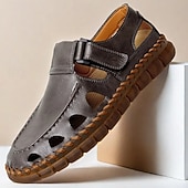 levne Pohodlné sandály-pánské černé rybářské sandály z umělé kůže s páskem na suchý zip a prodyšným designem, stylové a pohodlné pro outdoorové, ležérní a letní aktivity