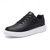 economico Casuale-sneakers da uomo in similpelle nera con suola ammortizzata, comodo design con lacci per un uso casual e quotidiano