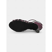 abordables Chaussures de danses latines-sandales de danse latine avec bride à la cheville et accents de strass violets – design élégant pour la danse latine et les événements spéciaux